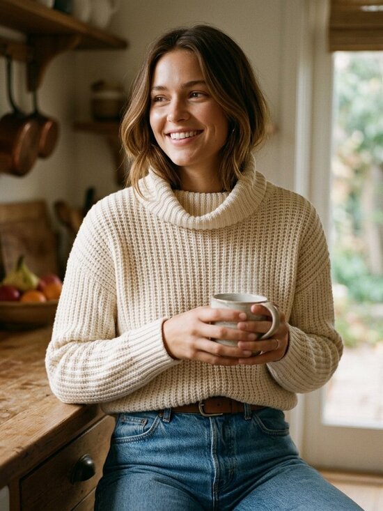 Free People Sweaters - Free People Chunky Knit Funnel Neck Sweater Oversized Slouchy L 90s Butter Mom